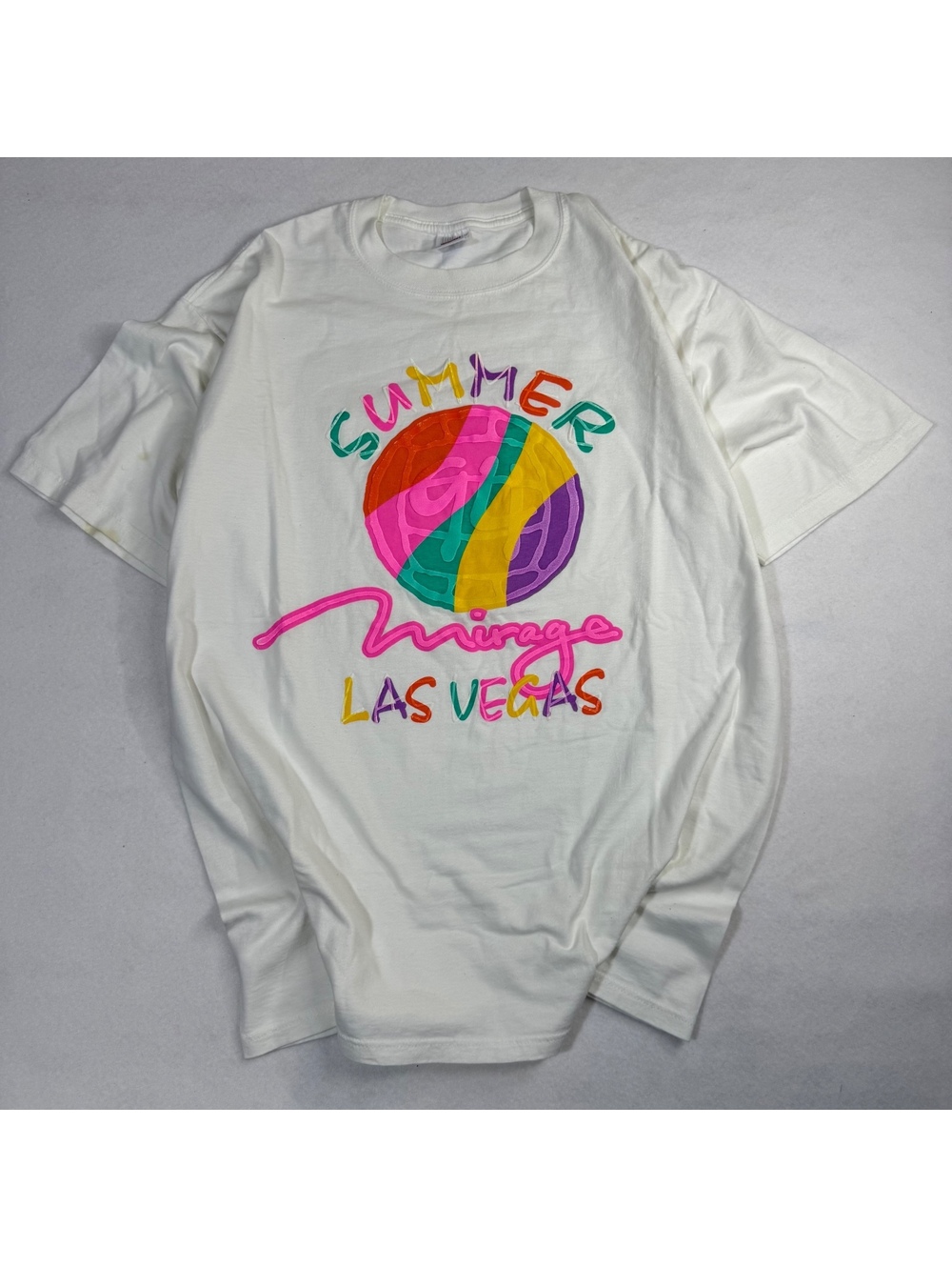 Vintage 1994 "Summer Mirage" Las Vegas Puff Print Tee Jerzees Tag